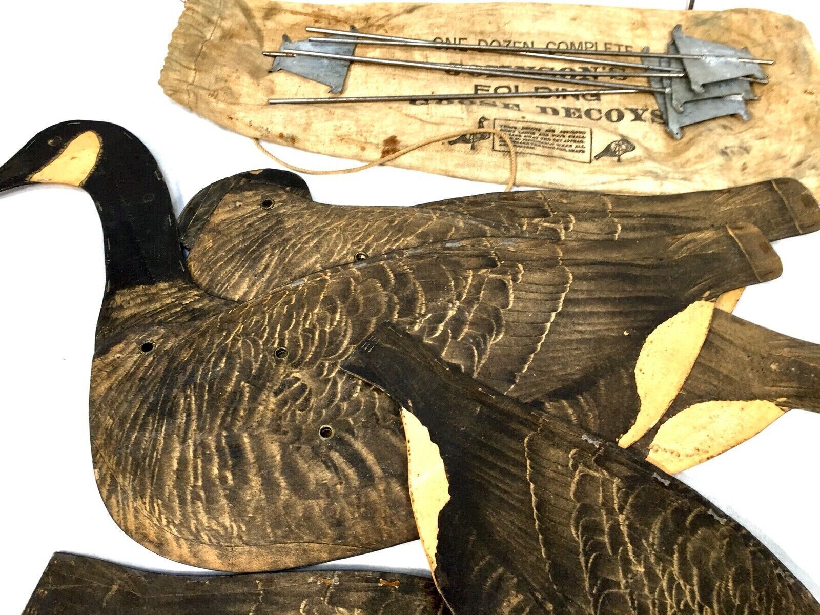 Antique Original Set Of Folding Johnsons Goose Decoys, Circa 1940 In Canvas Bag photo Art
