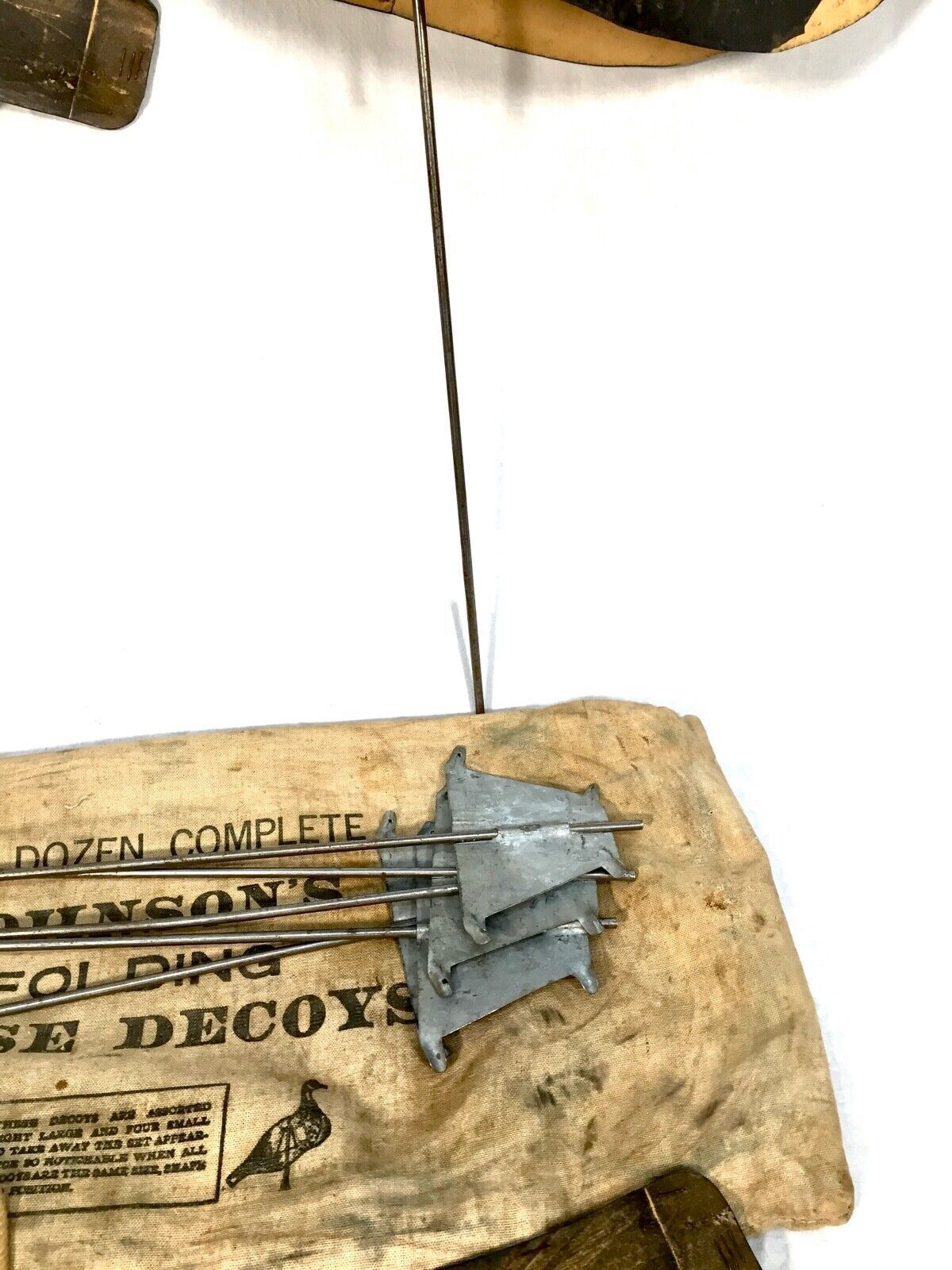 photo for sale Antique Original Set Of Folding Johnsons Goose Decoys, Circa 1940 In Canvas Bag
