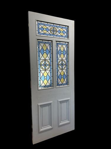 Victorian Stained Glass Front Door Antique Period Reclaimed Wooden Refurbished photo vinterior