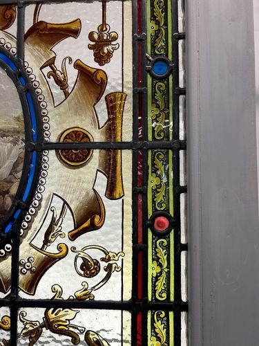 Rare Victorian Hand Painted Stained Glass Front Door Antique Reclaimed Refurb photo buy