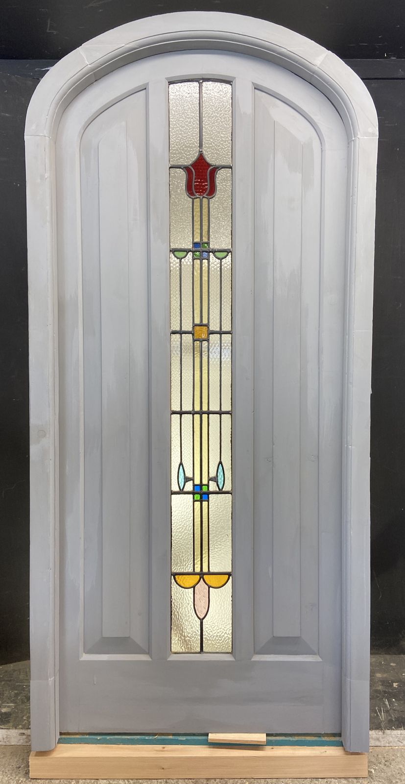 1 Stained Glass Front Door Wooden Reclaimed Old Antique Lead Arched Wood Frame