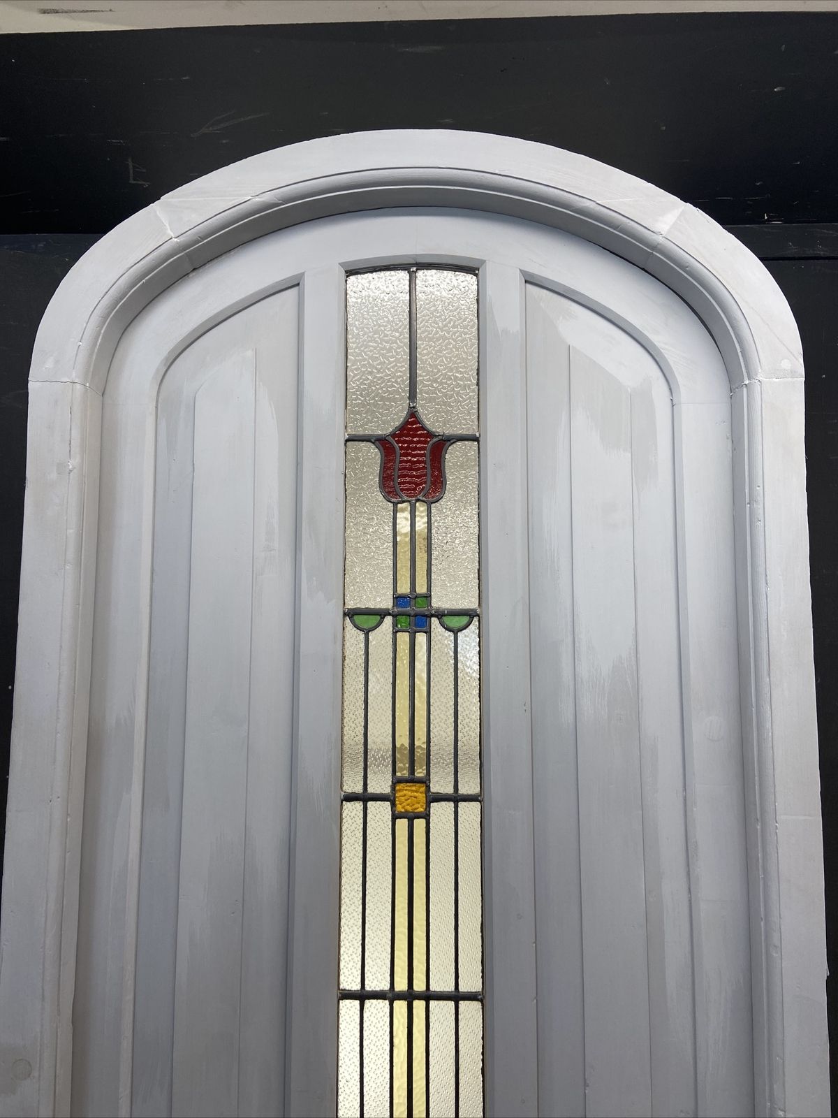 1 Stained Glass Front Door Wooden Reclaimed Old Antique Lead Arched Wood Frame photo furniture