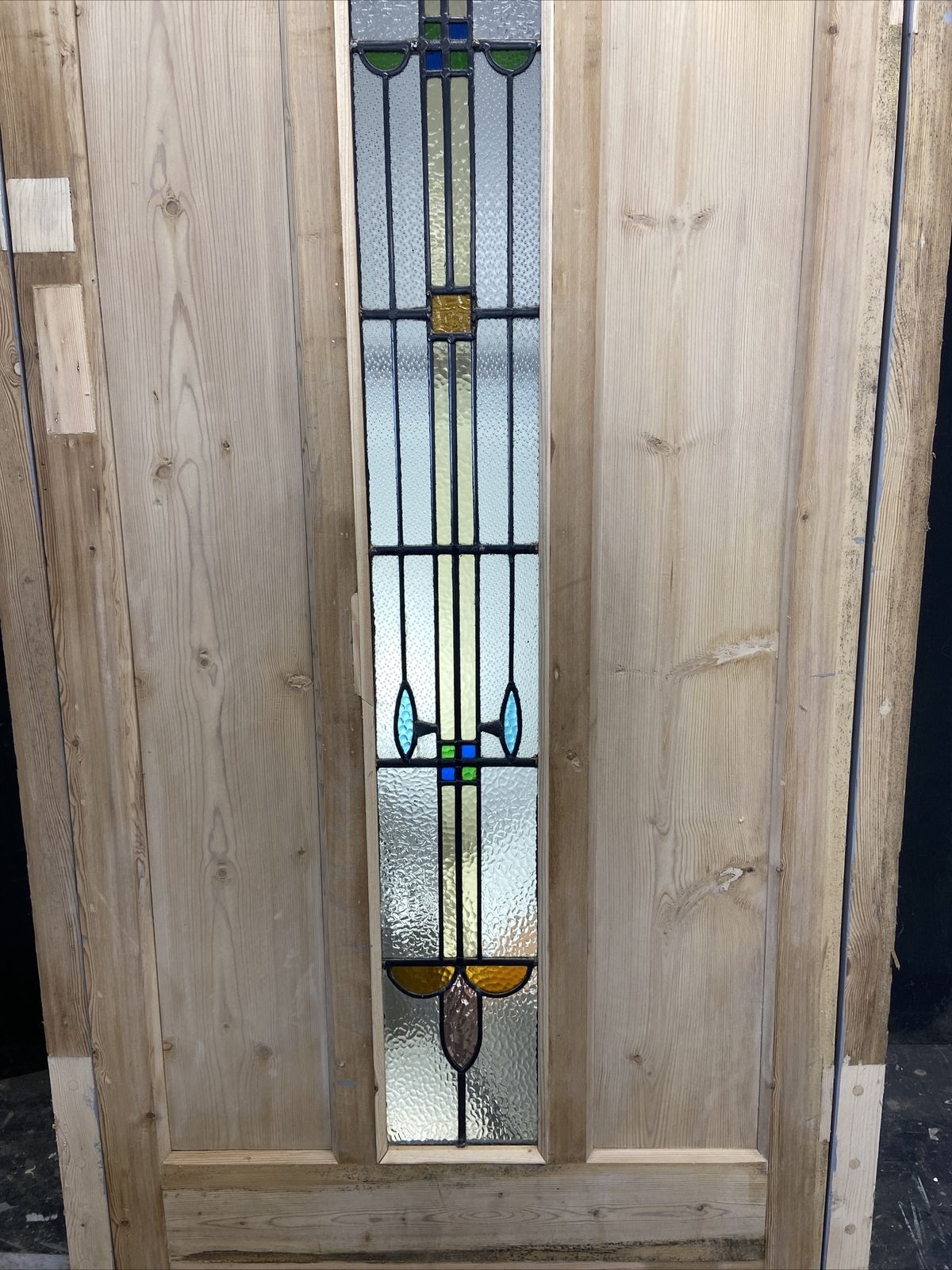 Home Fixtures 1 Stained Glass Front Door Wooden Reclaimed Old Antique Lead Arched Wood Frame photo