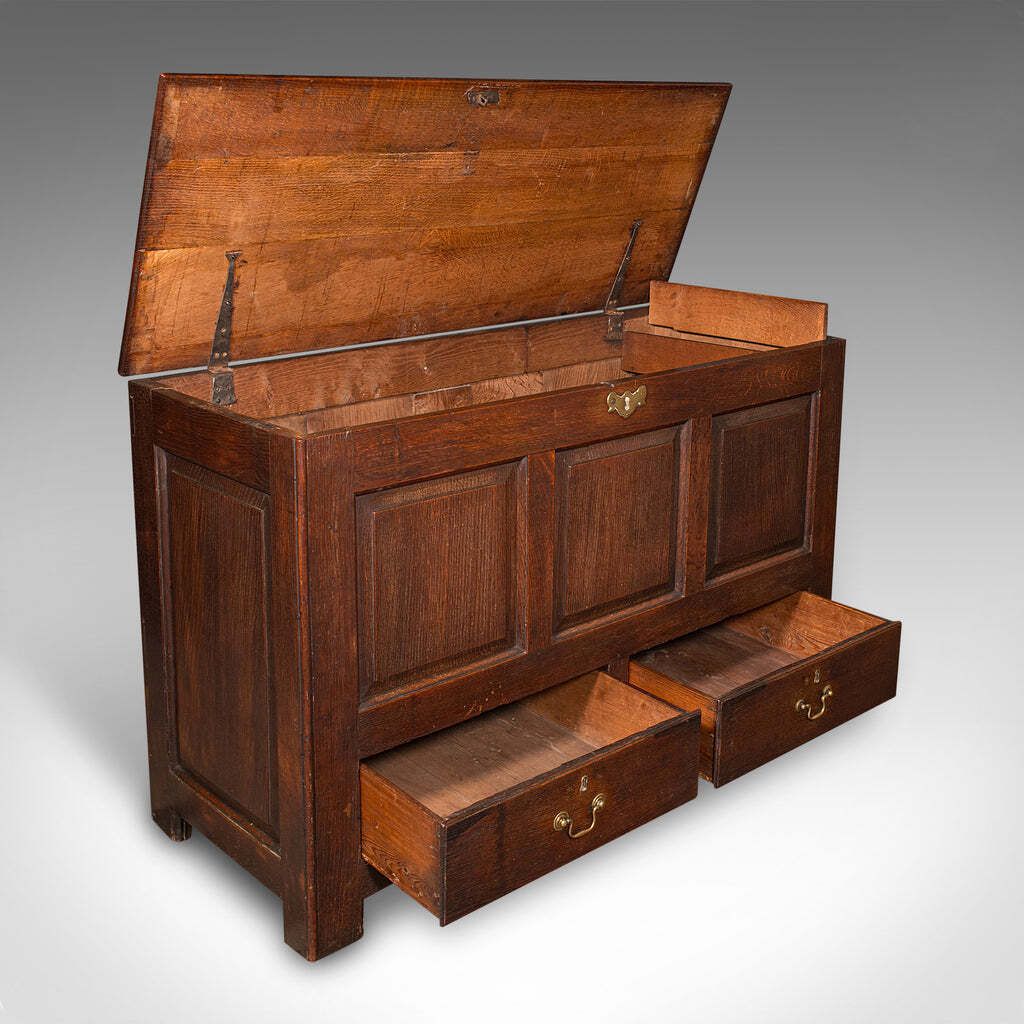 Large Antique 3 Panel Mule Chest, English Oak, Storage Trunk, Georgian, C.1770 photo furniture