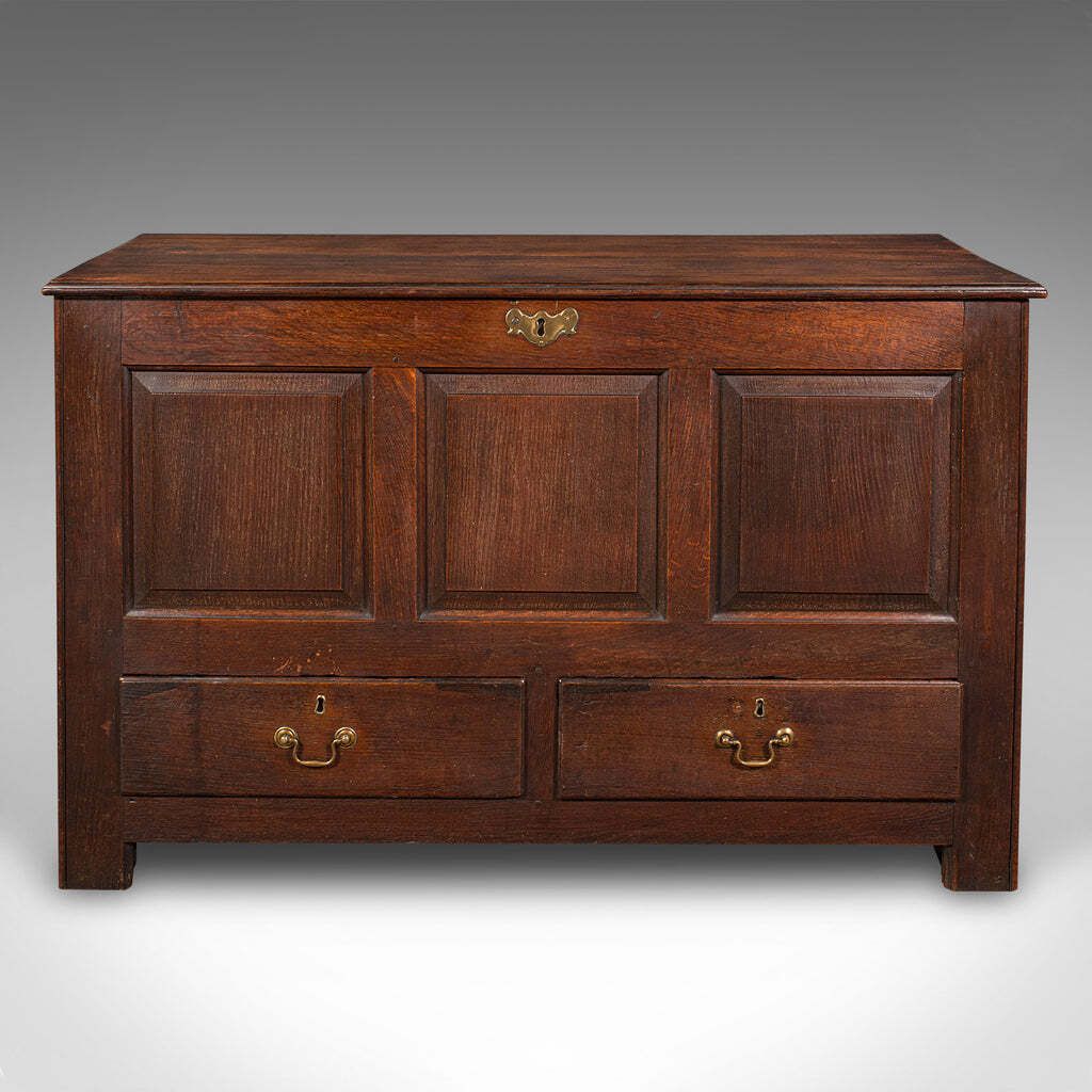 Large Antique 3 Panel Mule Chest, English Oak, Storage Trunk, Georgian, C.1770 photo for sale