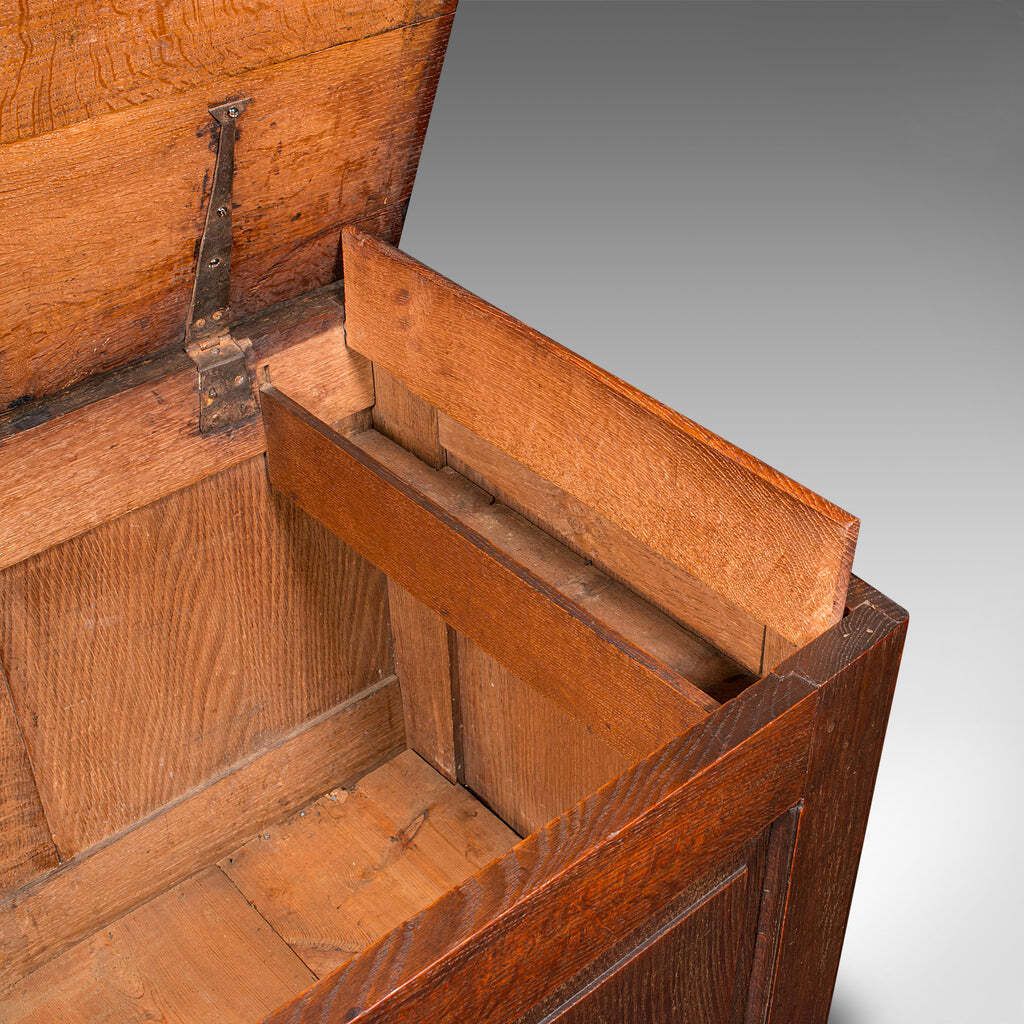 photo furniture Large Antique 3 Panel Mule Chest, English Oak, Storage Trunk, Georgian, C.1770