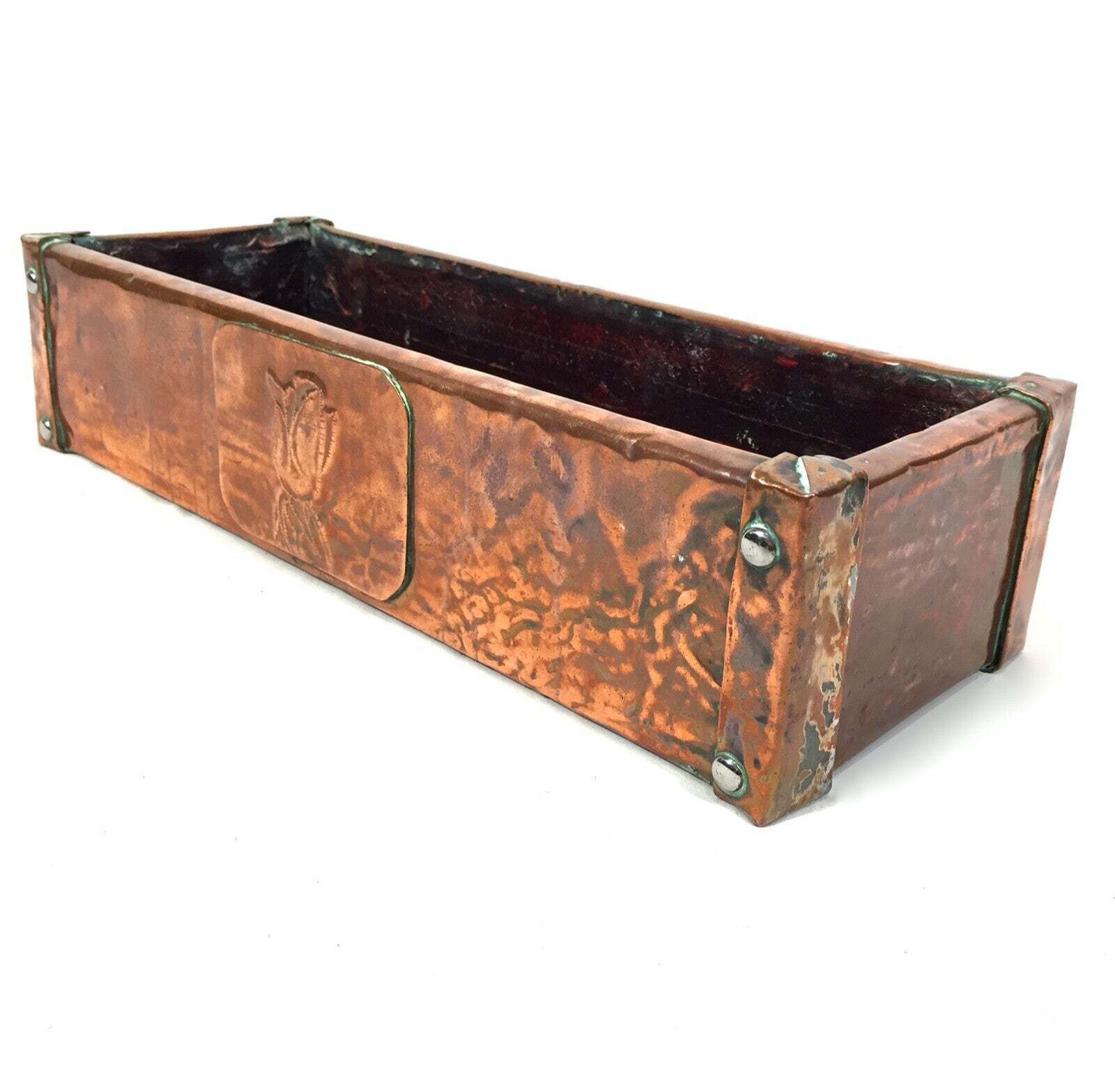 Antique Art Nouveau Copper Tabletop / Windowsill Planter Trough Plant Pot C.1900 photo for sale