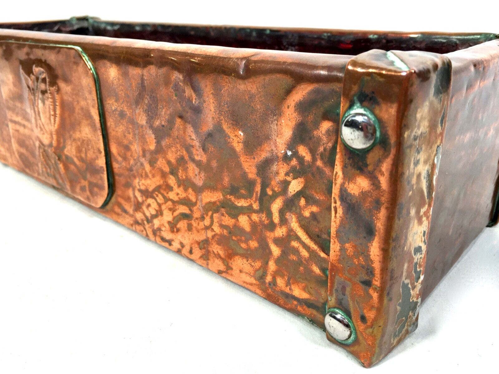 Antique Art Nouveau Copper Tabletop / Windowsill Planter Trough Plant Pot C.1900 photo vinterior