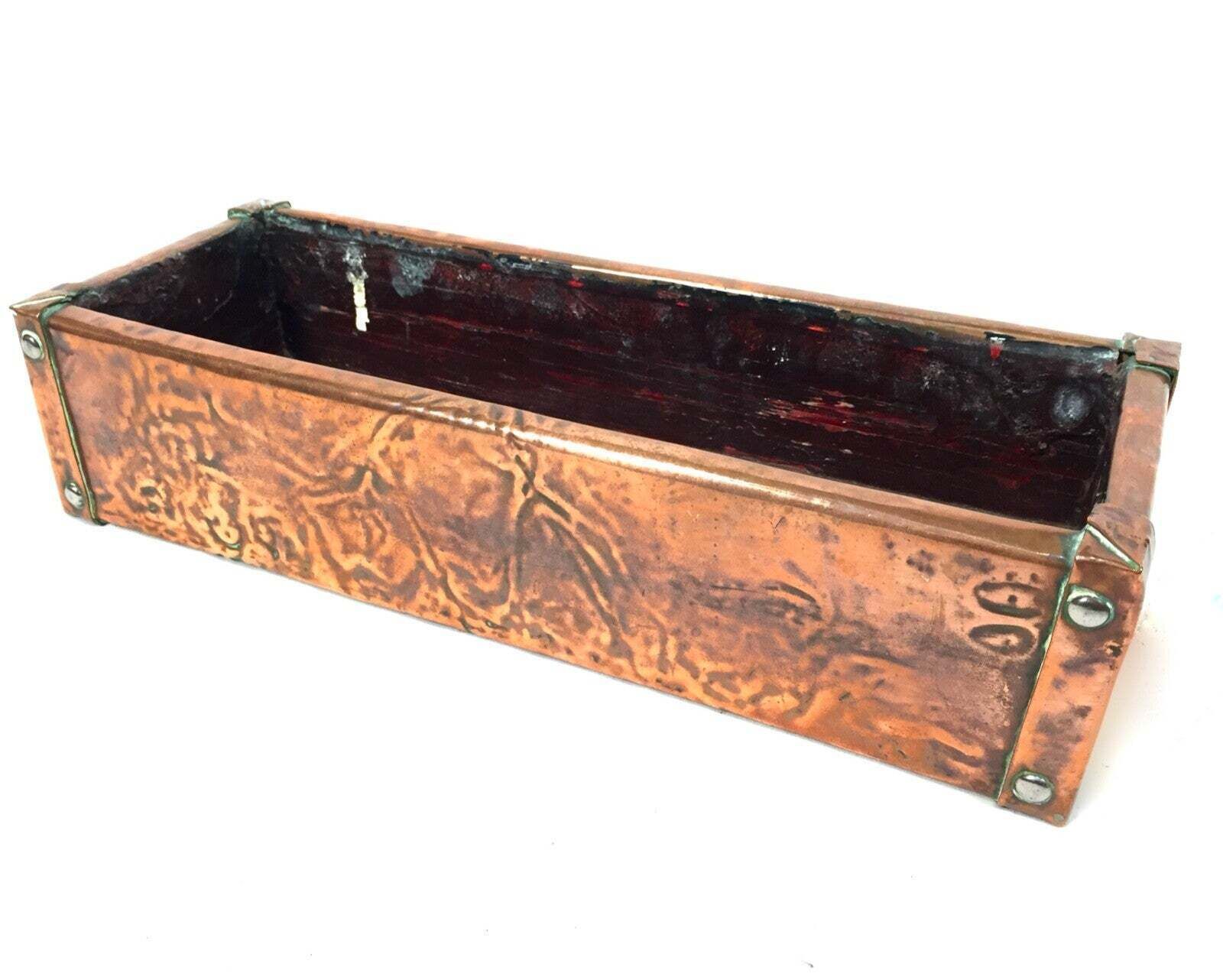 Antique Art Nouveau Copper Tabletop / Windowsill Planter Trough Plant Pot C.1900 photo vintage