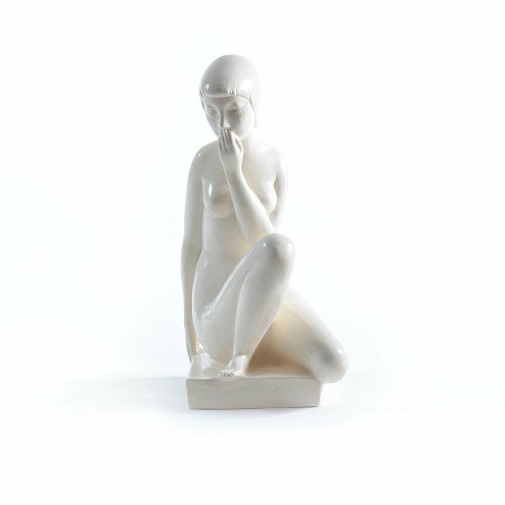 1960s Sculpture "An Ashamed Girl" In Plaster, Jihokera Czechoslovakia
