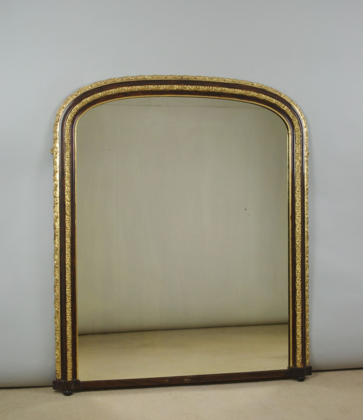 Victorian Simulated Wood And Parcel Gilt Arch Top Overmantle Mirror