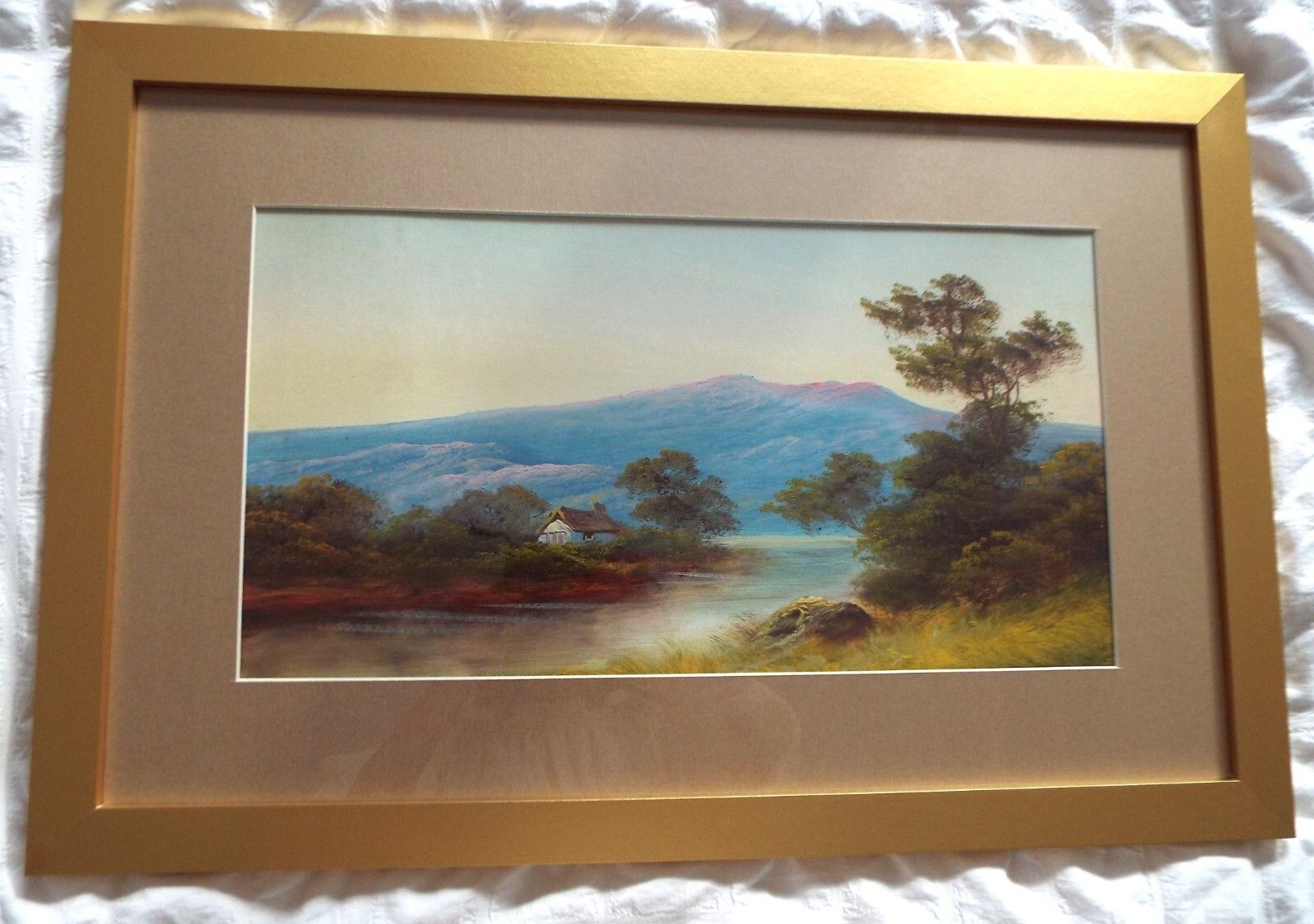 Antique Victorian Scotland Mountain River Landscape Original Oil Painting Framed
