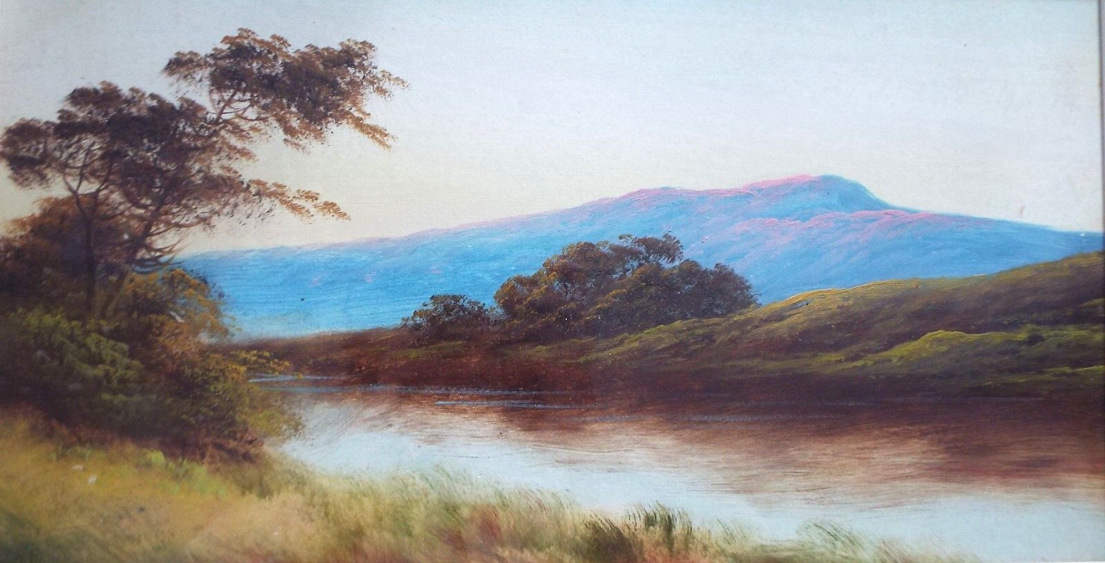 Antique Victorian Scotland Mountain River Landscape Original Oil Painting Framed photo furniture
