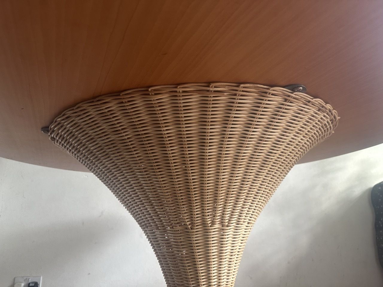 photo for sale Pierantonio Bonacina Cherry Wood Round Dining Table With Wicker And Steel Base