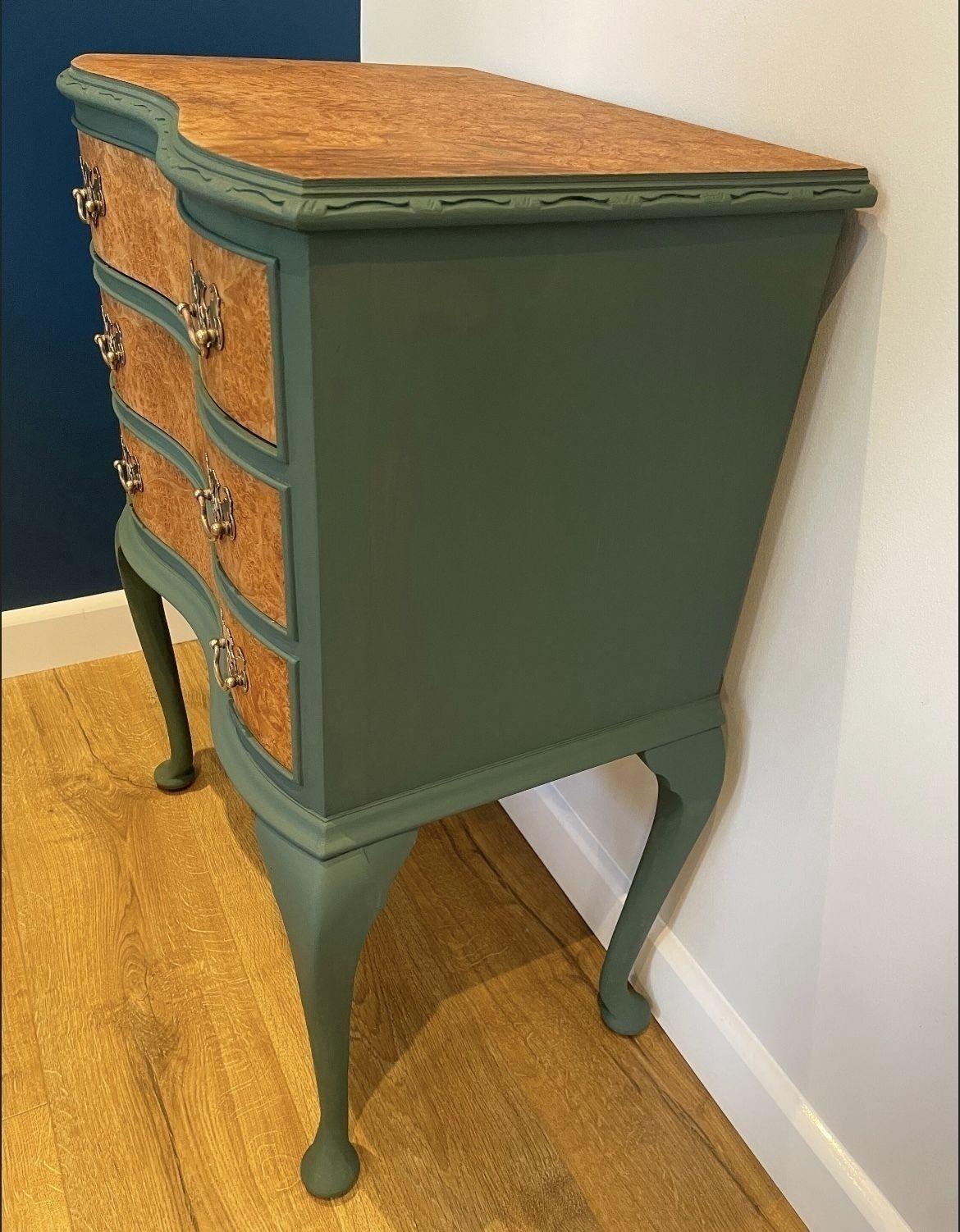 Walnut Chest Of Drawers Upcycled In Smokey Green photo for sale