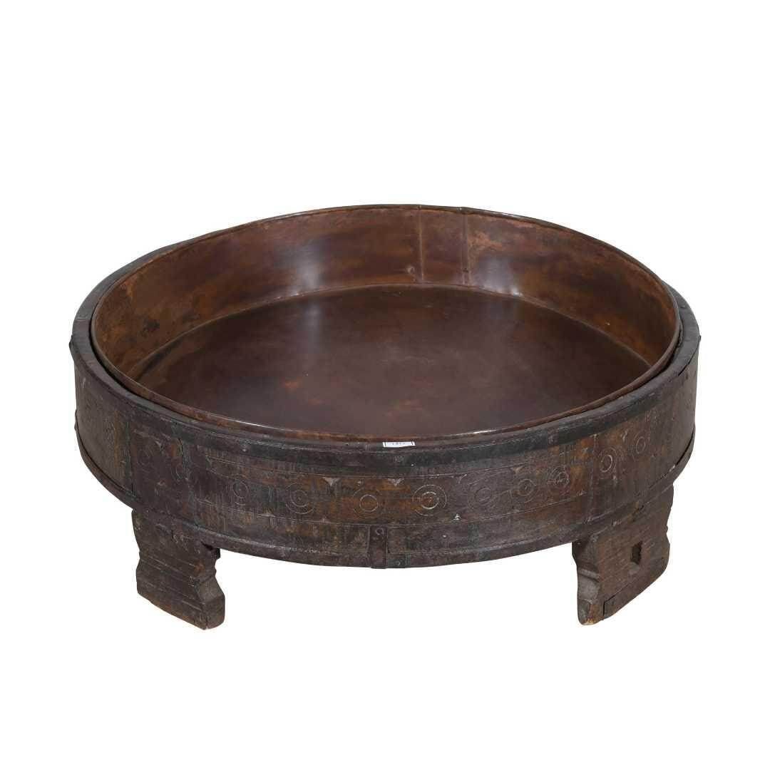 Antique Indian Chakki Coffee Table – Teak Wood Grinder, 19th Century Rajasthan, 67cm photo for sale