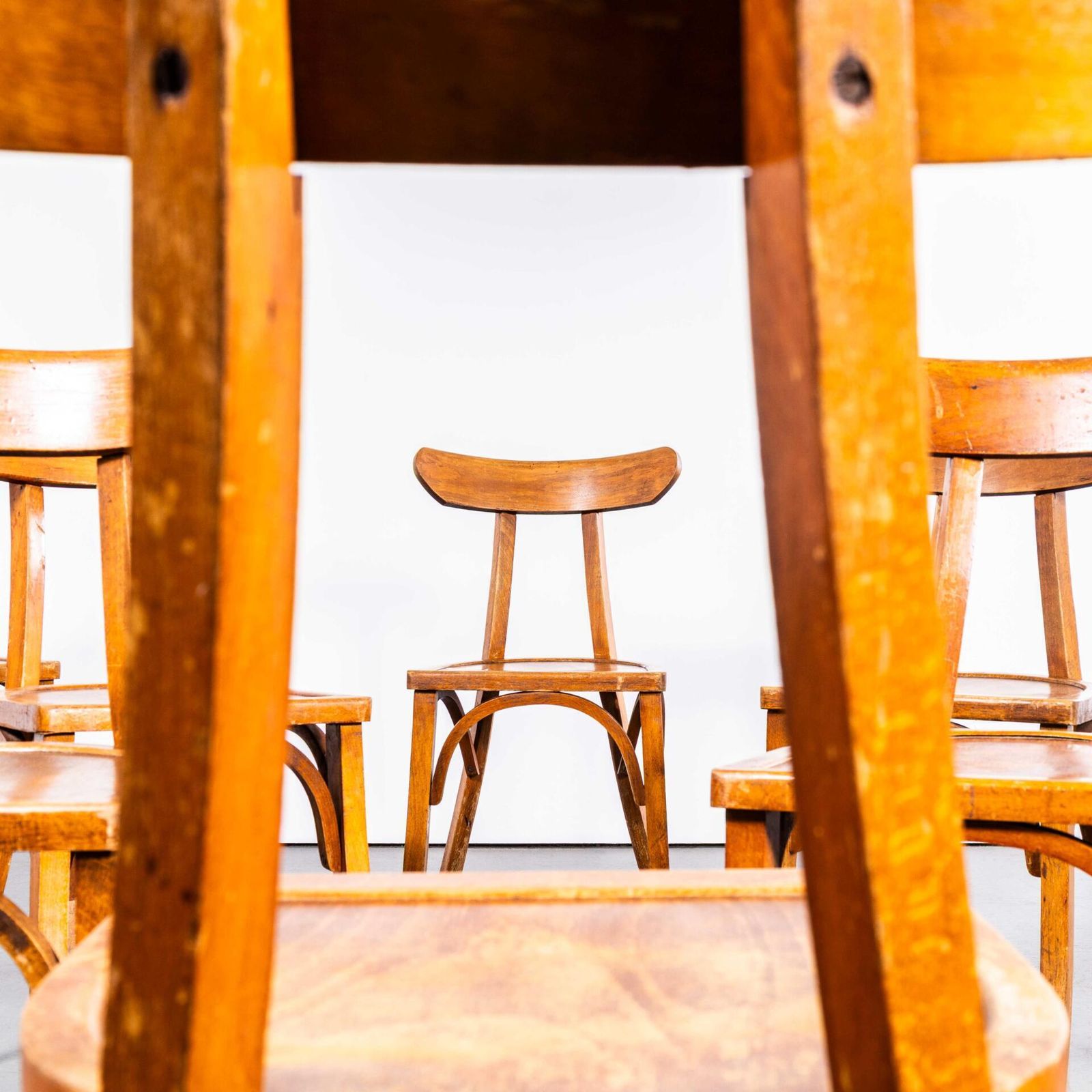 1950’s Honey Oak Whale Tail Dining Chair – Set Of Eight photo for sale