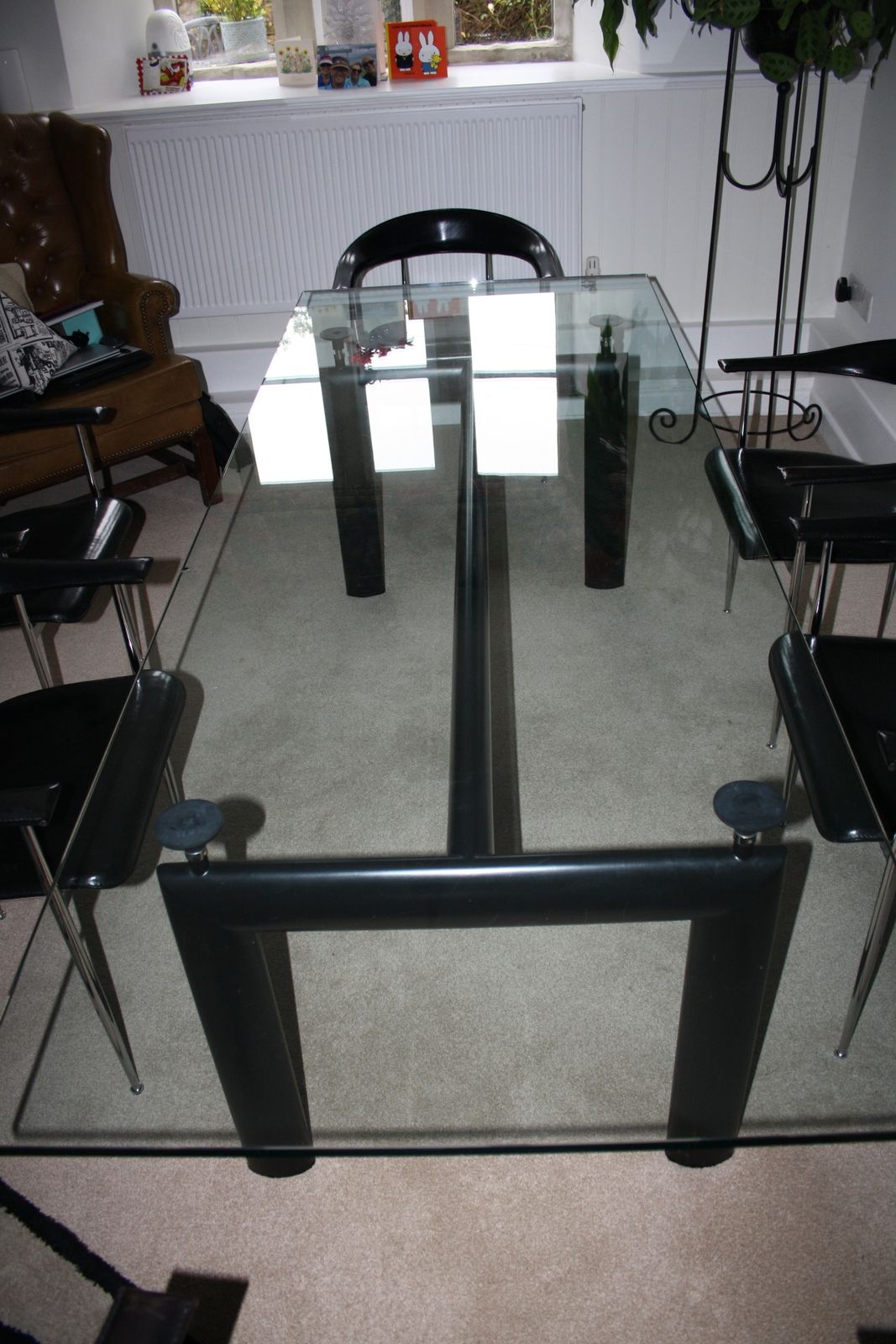 Le Corbusier Lc6 Table With Matte Black Enamelled Steel Base And Natural Glass Top photo buy