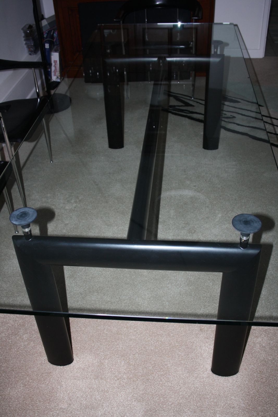 Furniture Le Corbusier Lc6 Table With Matte Black Enamelled Steel Base And Natural Glass Top photo