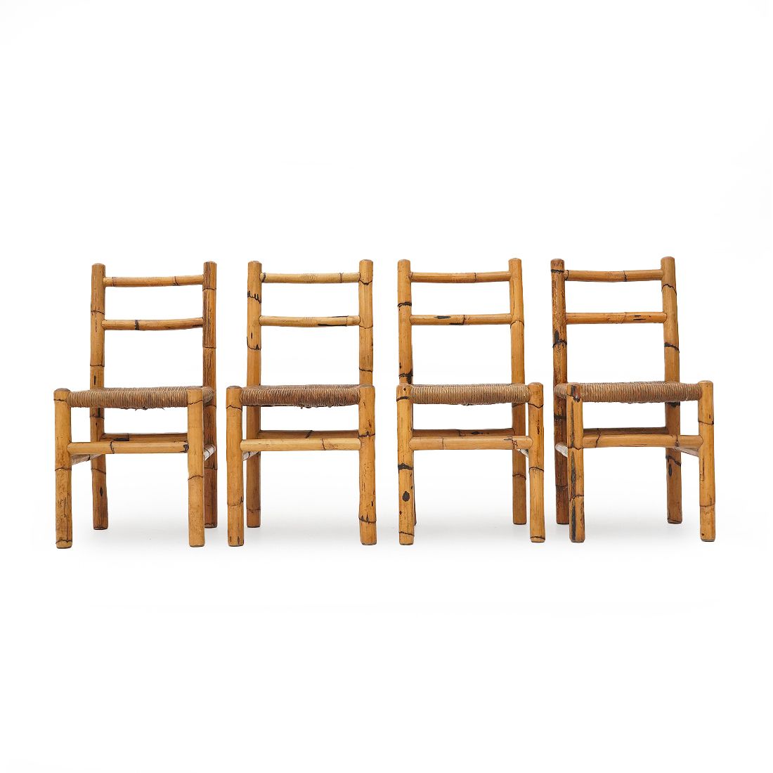 4 Chairs In Rattan And Woven Straw, 1960s photo for sale