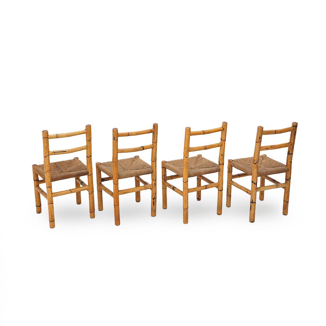 4 Chairs In Rattan And Woven Straw, 1960s photo Furniture