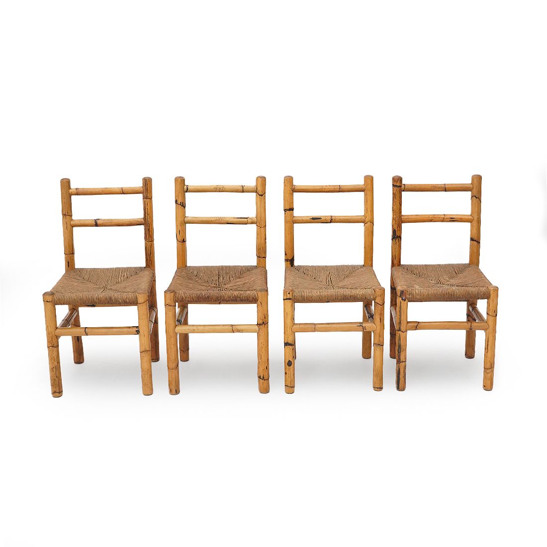 4 Chairs In Rattan And Woven Straw, 1960s photo vintage