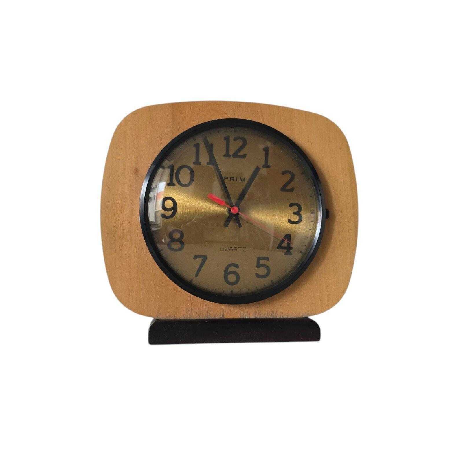 Mid Century Wooden And Brass Wall Clock Prim сhehoslovakia 70s photo Home Decor