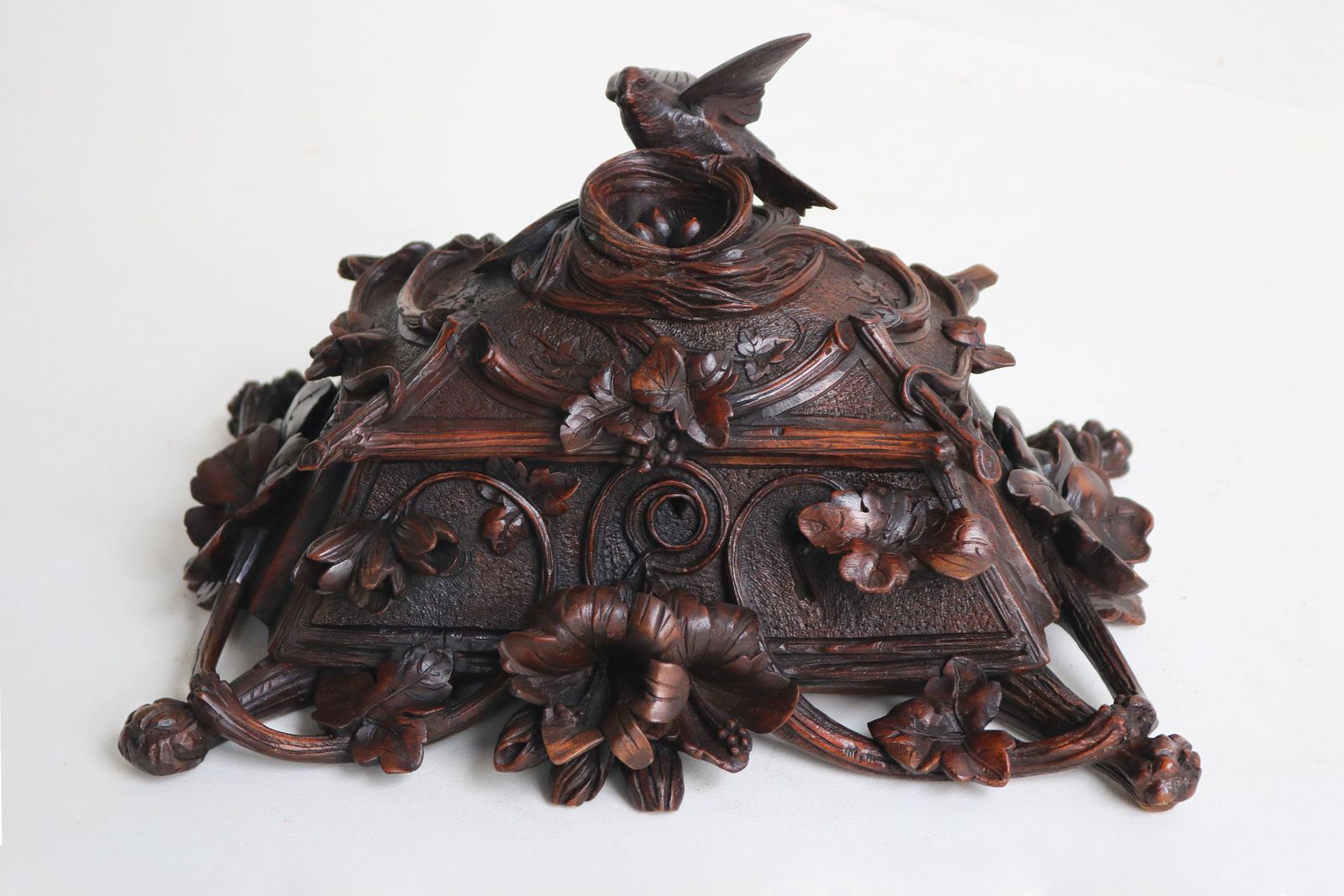 Exquisite Openly Carved 19th Century Swiss Black Forest Jewelry Box Walnut Bird photo 2230.0