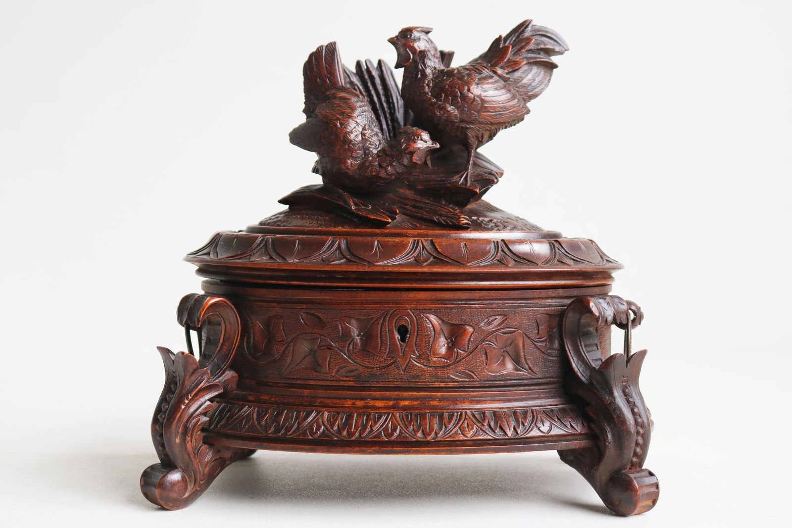 Oval Jewelry Box Carved Walnut Swiss 19th Century Black Forest photo furniture