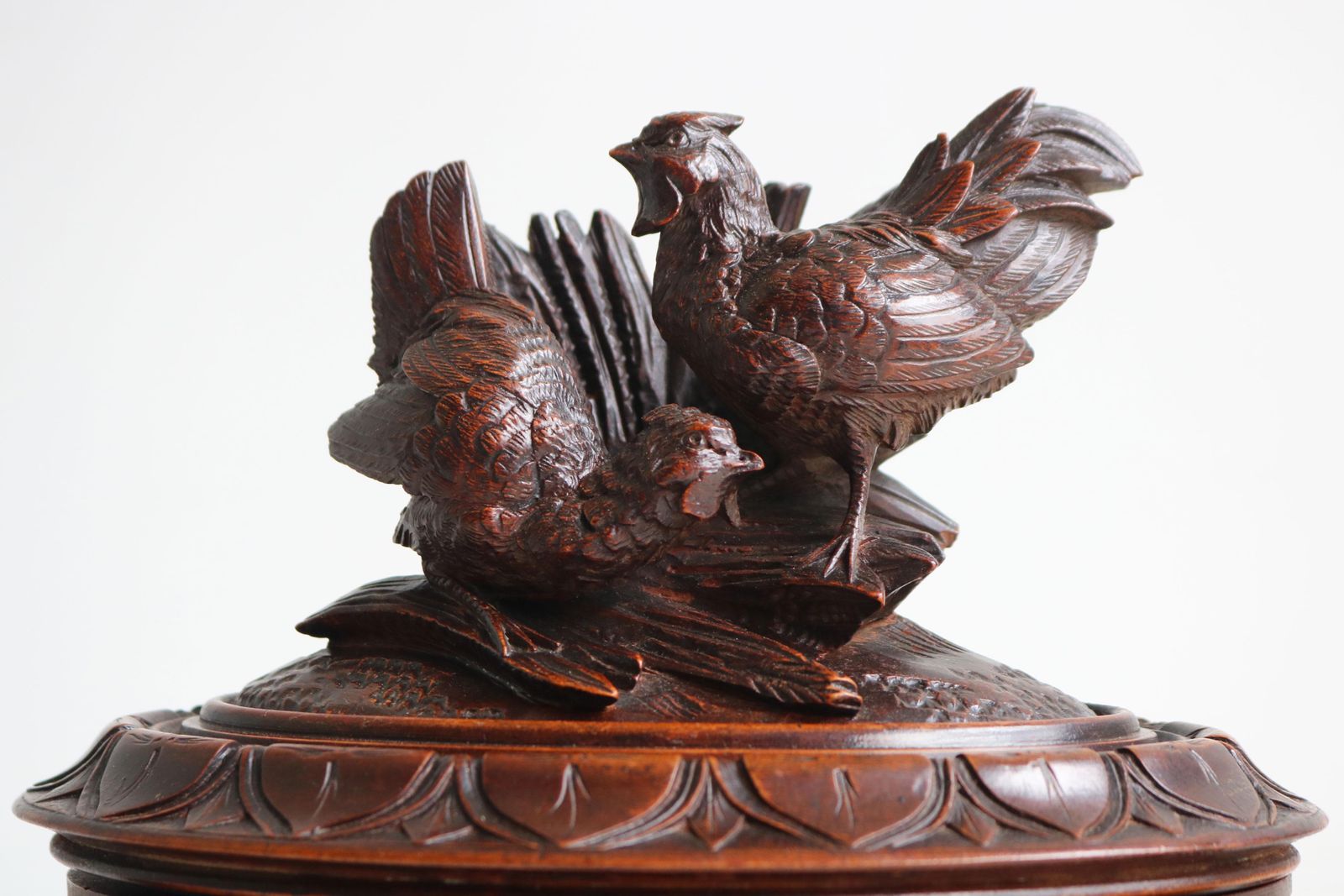 photo for sale Oval Jewelry Box Carved Walnut Swiss 19th Century Black Forest