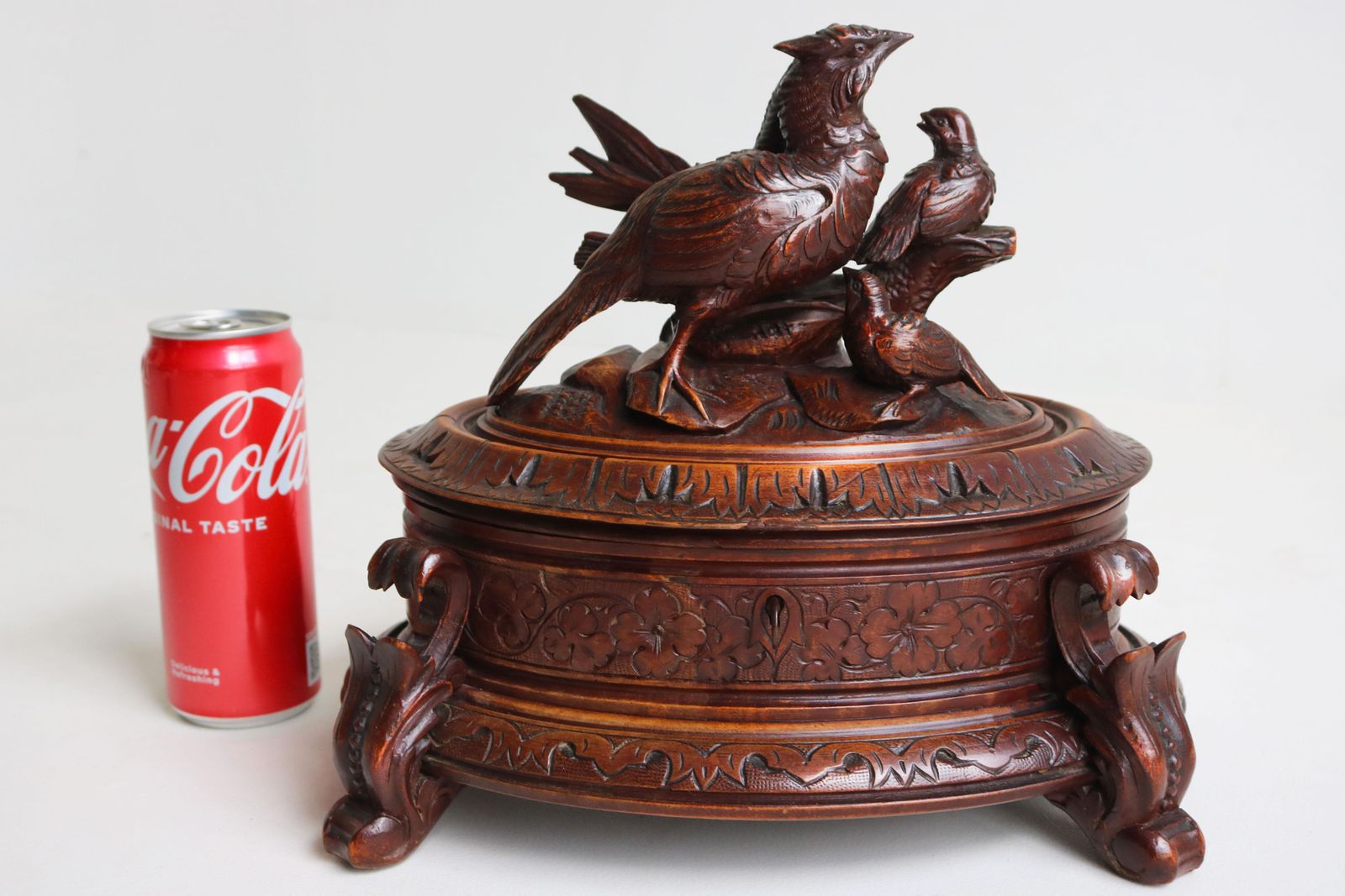 photo furniture Large Oval Antique Swiss 19th Century Black Forest Jewelry Box Walnut 3 Birds