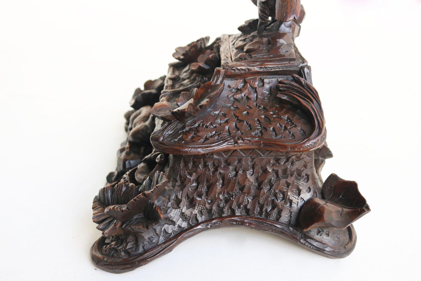 photo buy Rare 2 Tier Swiss 19th Century Black Forest Jewelry Box Hand Carved Fox & Bird.