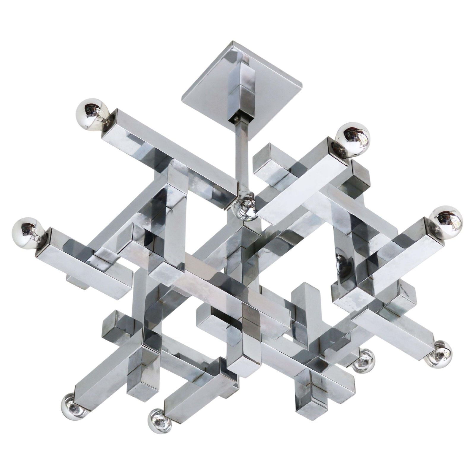 Zeldzame Mid Century Design Hanglamp Van Gaetano Sciolari, Model Metric, 1960, Chroom