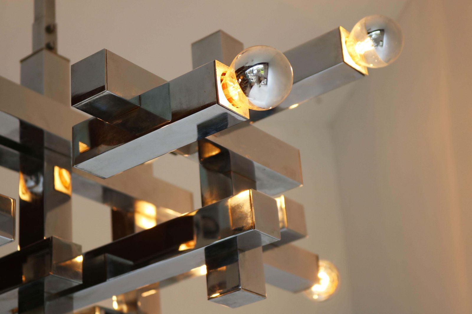 Rare Mid Century Design Chandelier By Gaetano Sciolari Model Metric 1960 Chrome photo for sale