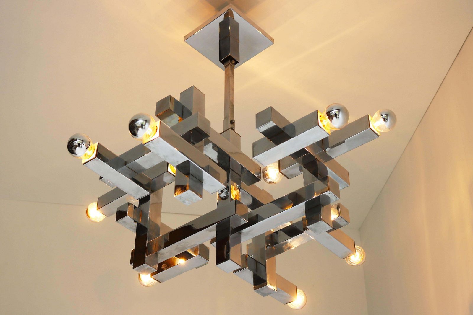 photo furniture Zeldzame Mid Century Design Hanglamp Van Gaetano Sciolari, Model Metric, 1960, Chroom