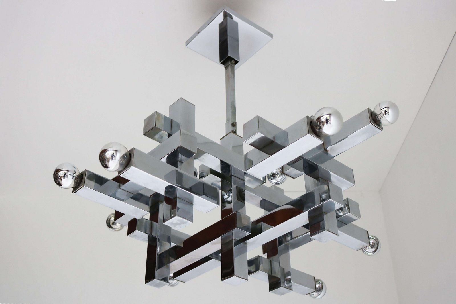 Verlichting Zeldzame Mid Century Design Hanglamp Van Gaetano Sciolari, Model Metric, 1960, Chroom photo