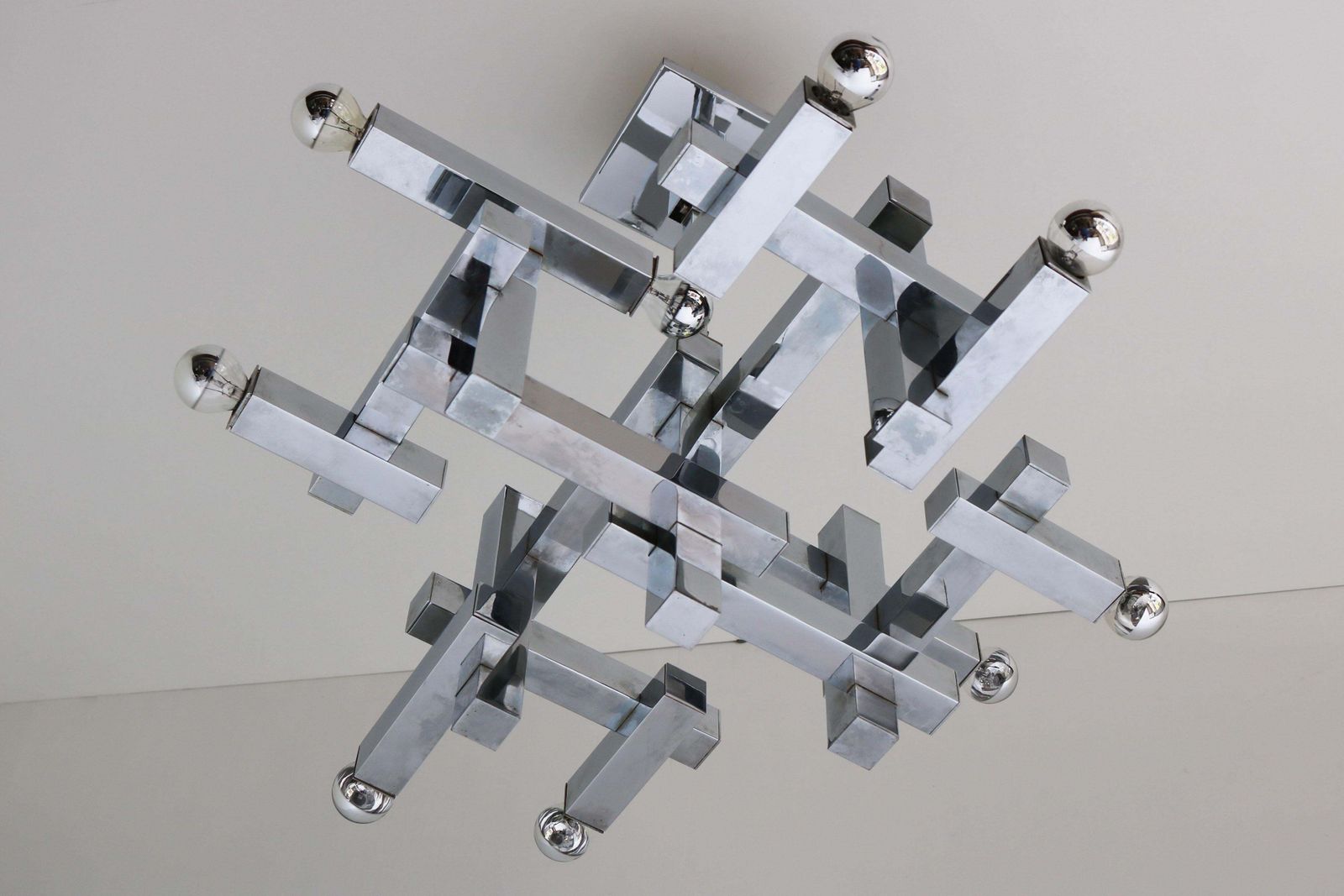 6527.0 Zeldzame Mid Century Design Hanglamp Van Gaetano Sciolari, Model Metric, 1960, Chroom photo