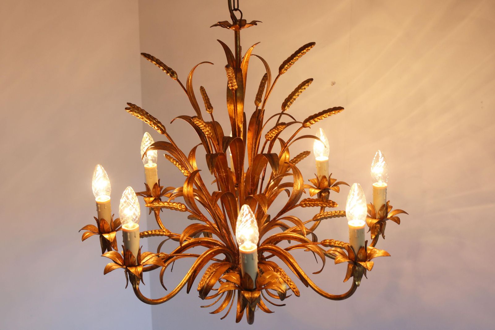 Zeldzame Grote Hans Kögl 1970 'Sheaf Of Wheat' Hollywood Regency Kroonluchter, 8 Armen photo furniture