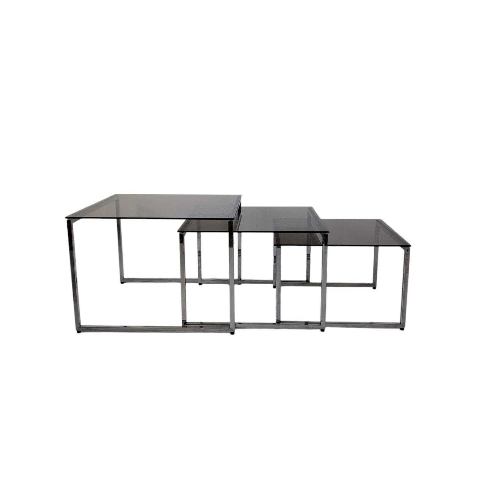 Vintage Mid Century Modern Chrom And Smoky Glass Nesting Table Set Of 3 photo Furniture