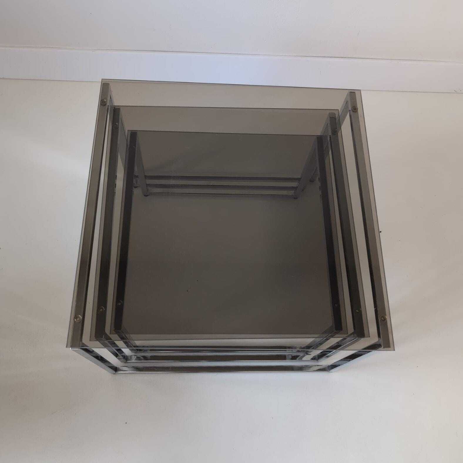 photo for sale Vintage Mid Century Modern Chrom And Smoky Glass Nesting Table Set Of 3