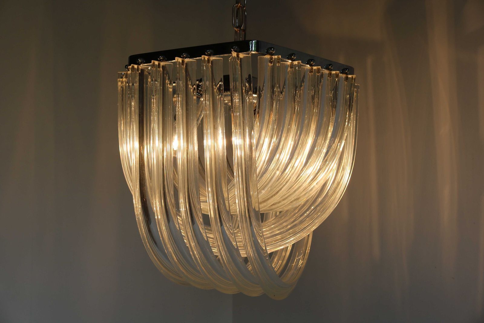 Carlo Nason Curvati Murano Glass Chandelier Mid Century Modern Triedri Chandelier Italy 1960s Venini Style photo Lighting