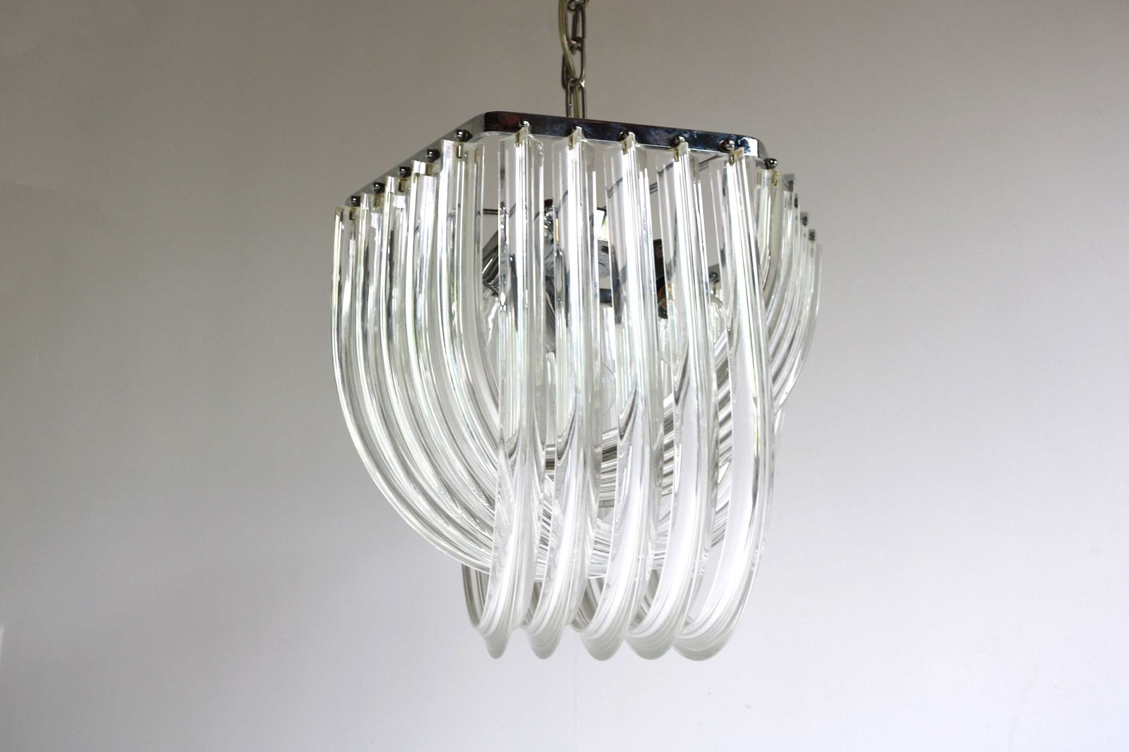 Carlo Nason Curvati Murano Glazen Kroonluchter Mid Century Modern Triedri Kroonluchter Italië Jaren 1960 Venini Stijl photo vinterior