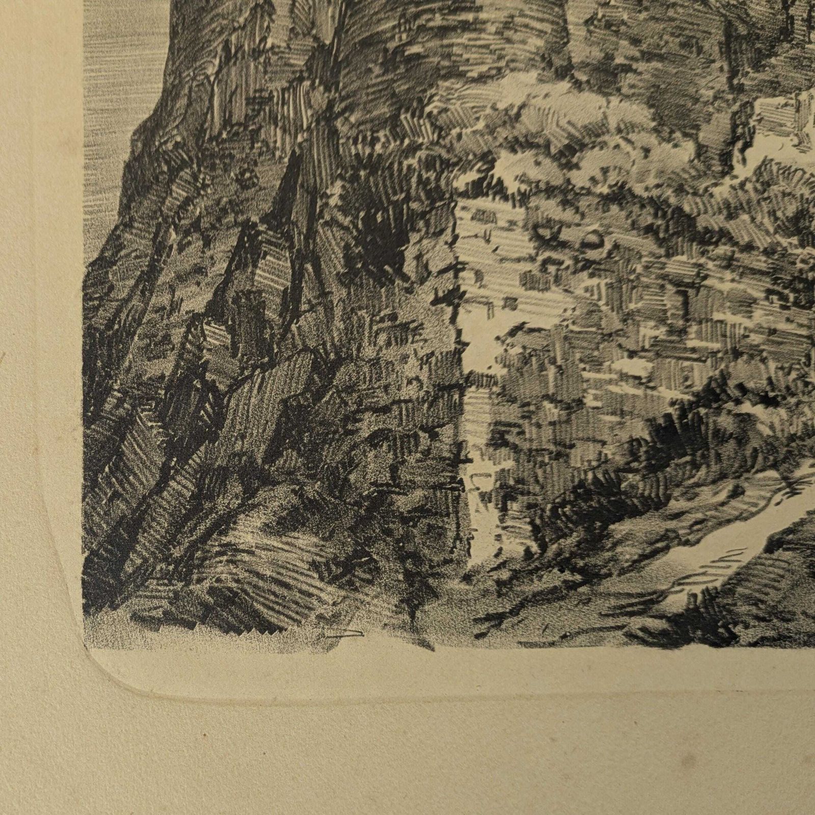 Antique Julien Lacaze Engraving Of Exterior Of Castle Ruins France, Signed French Art Print photo 65.0