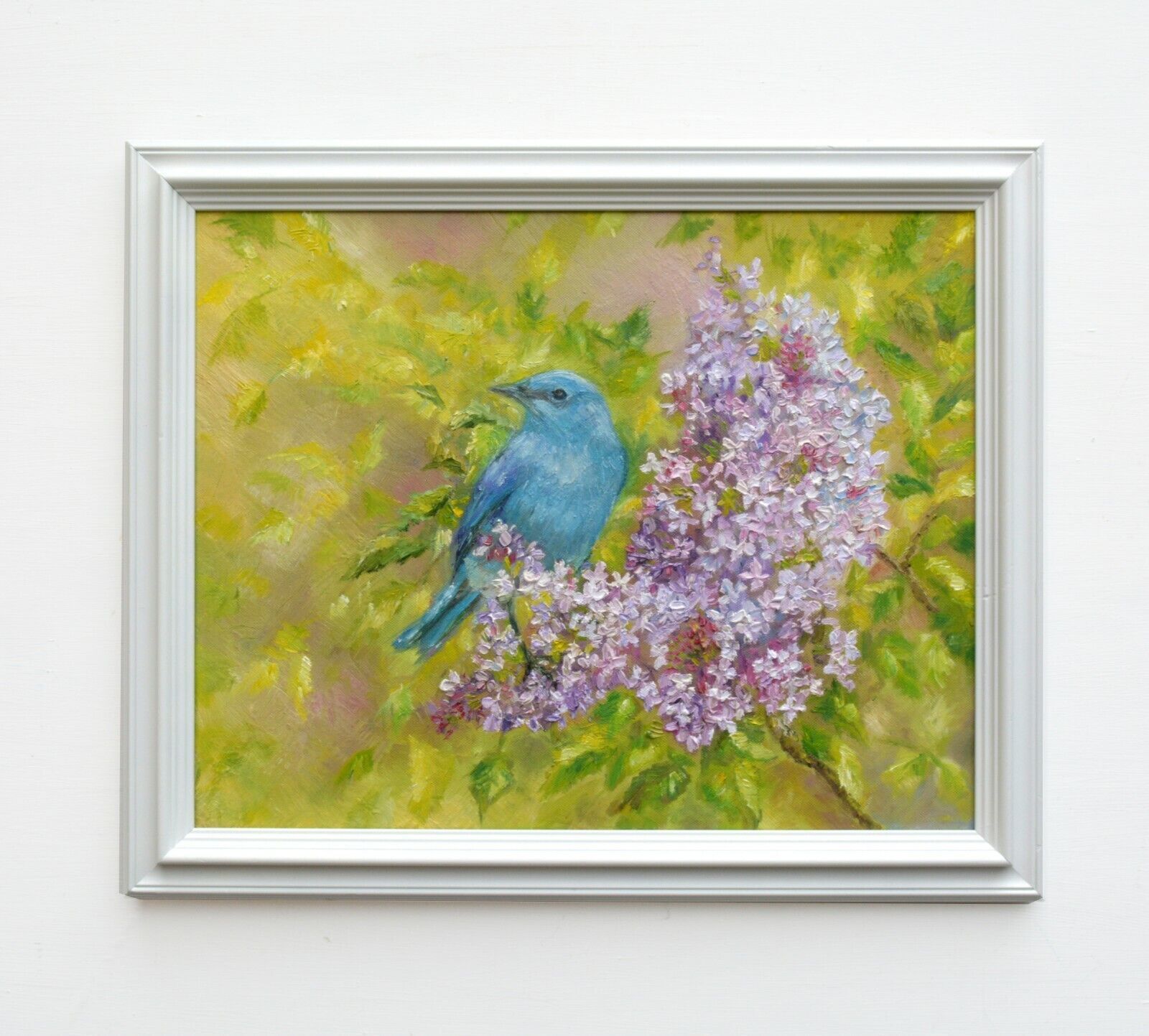 Mountain Bluebird Original Oil Painting Signed Framed Wildlife Andi J Lucas