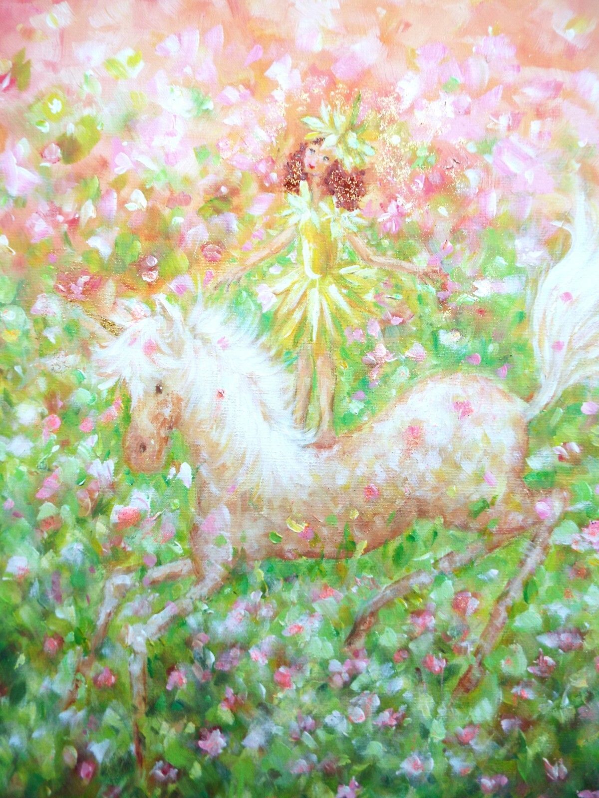 Fantasy Art Large Framed Original Painting Floral Fairy Horse Pony Andi J Lucas photo Art