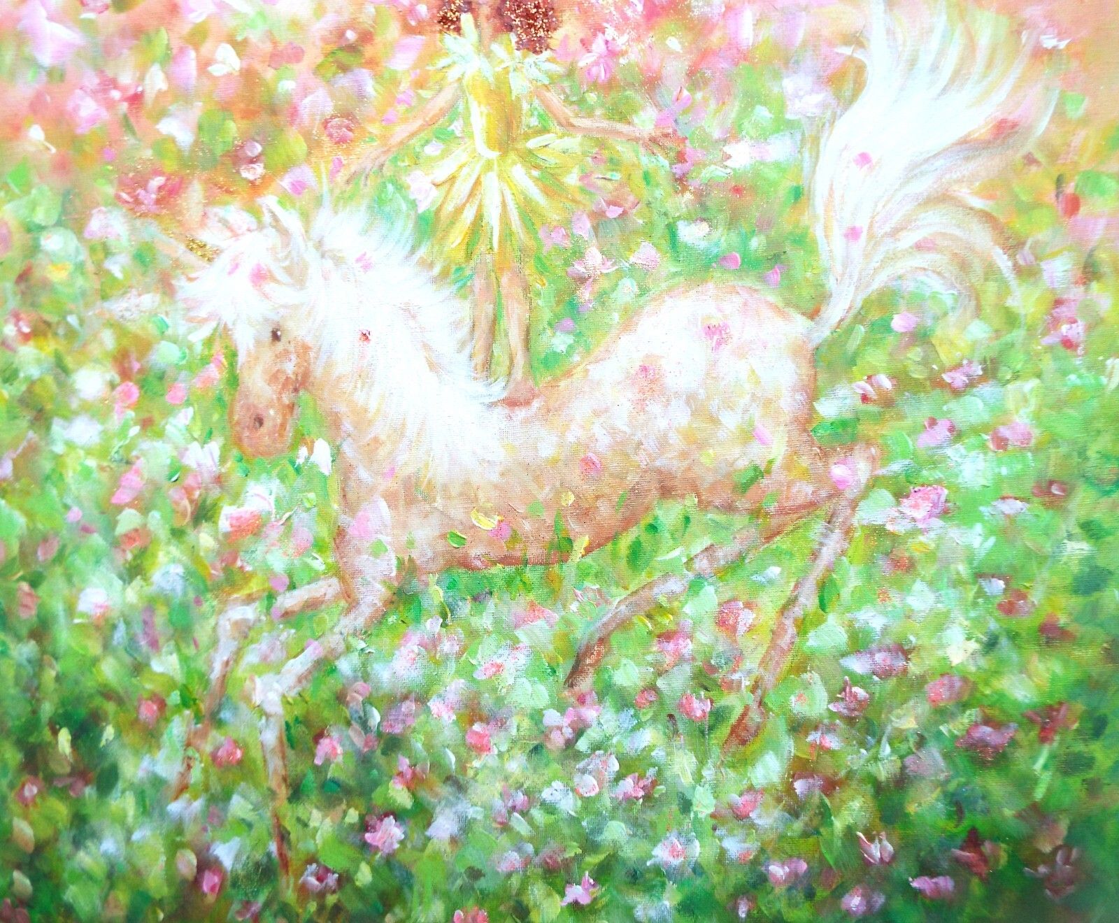 Fantasy Art Large Framed Original Painting Floral Fairy Horse Pony Andi J Lucas photo vinterior