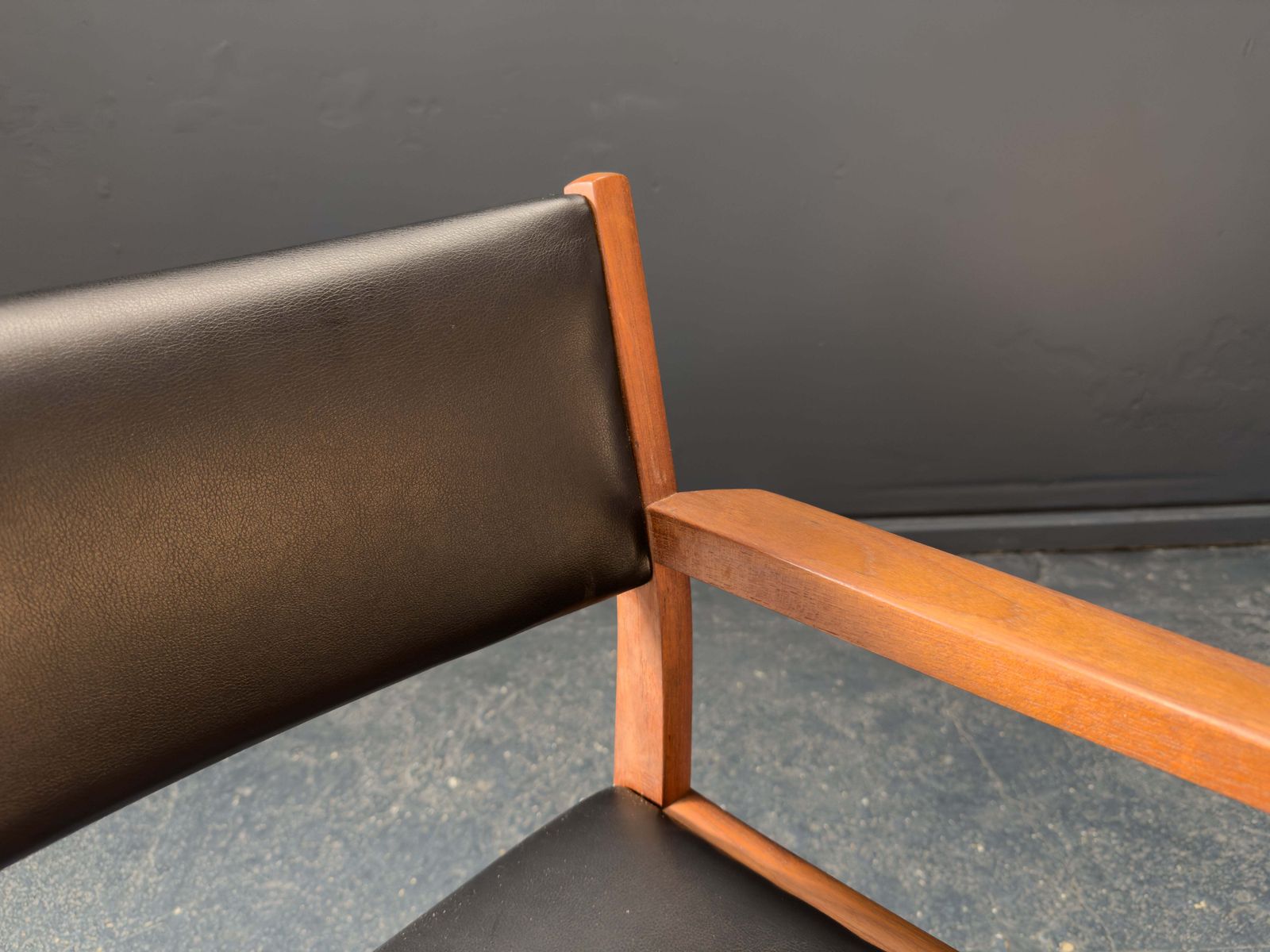 Teak And Black Leather Carver Chair photo 530.0