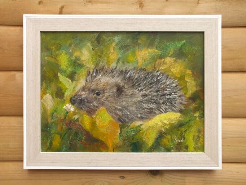 New Original Framed Signed Painting Hedgehog  Andi J Lucas  Wildlife Art photo for sale