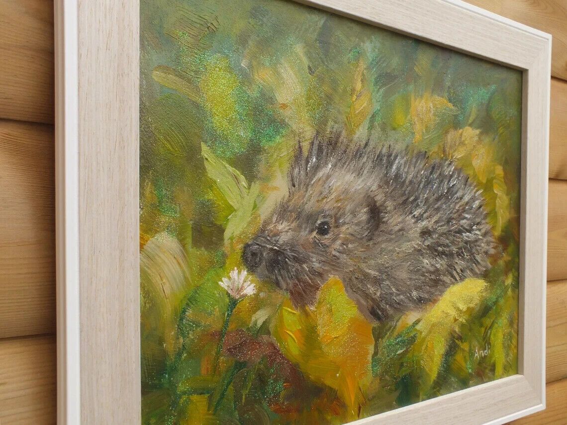 New Original Framed Signed Painting Hedgehog  Andi J Lucas  Wildlife Art photo 190.0
