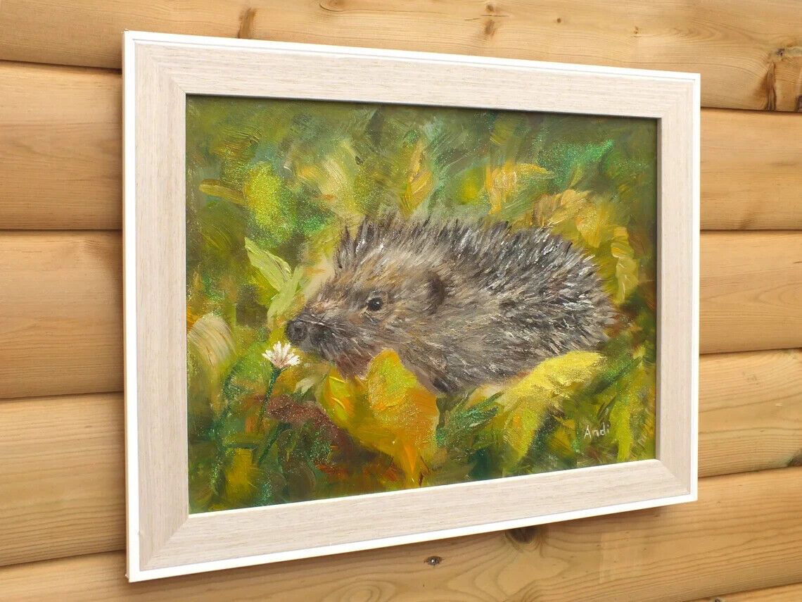 New Original Framed Signed Painting Hedgehog  Andi J Lucas  Wildlife Art photo buy